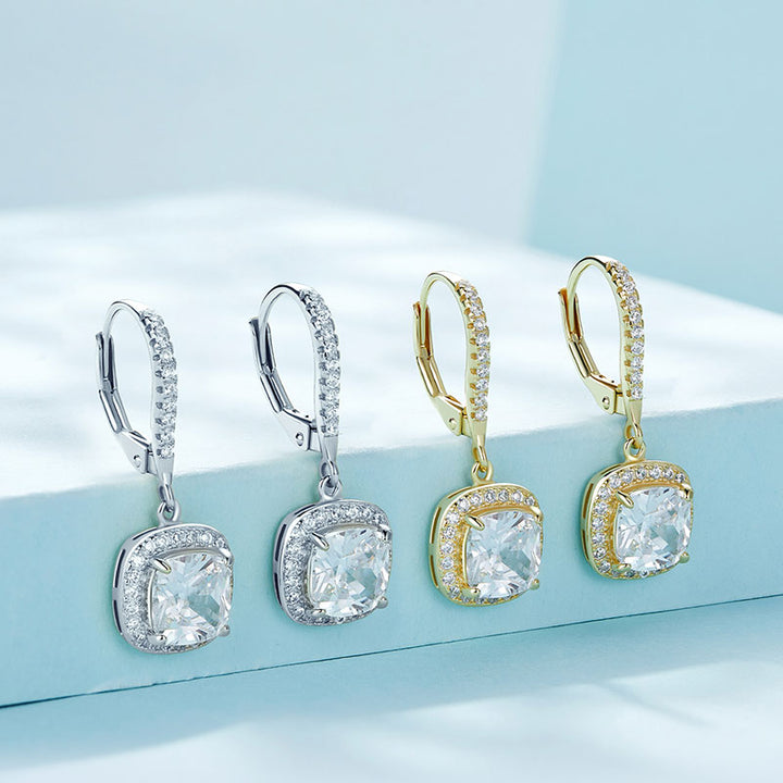 Sparkling Square Drop Earrings in 925 Sterling Silver Platinum Plated - Aspect Jewellery#color_silver