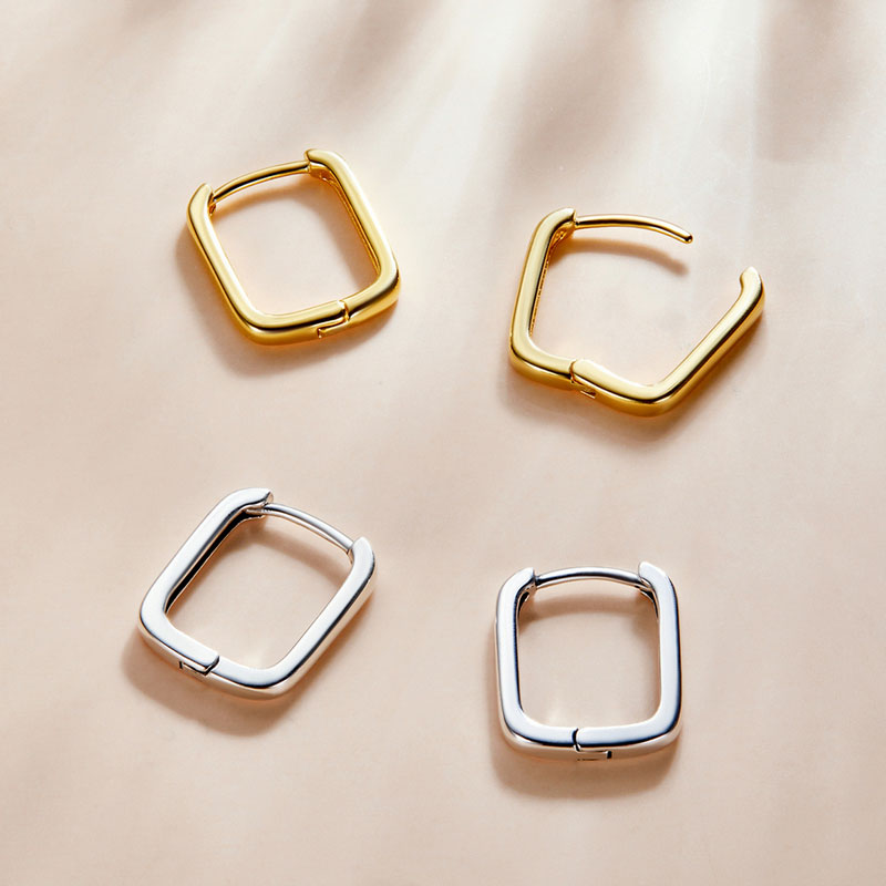 Square Hoop Earrings in 925 Sterling Silver - Aspect Jewellery#color_gold