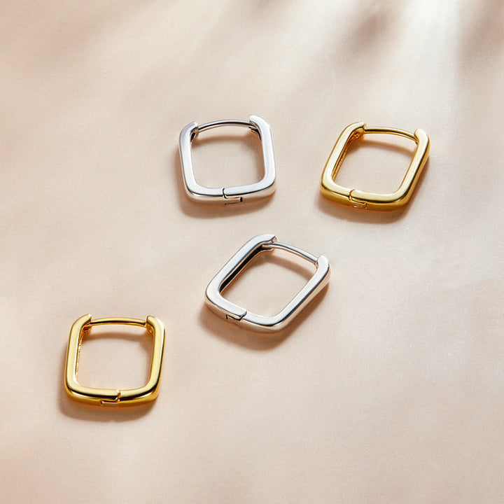 Square Hoop Earrings in 925 Sterling Silver - Aspect Jewellery#color_gold