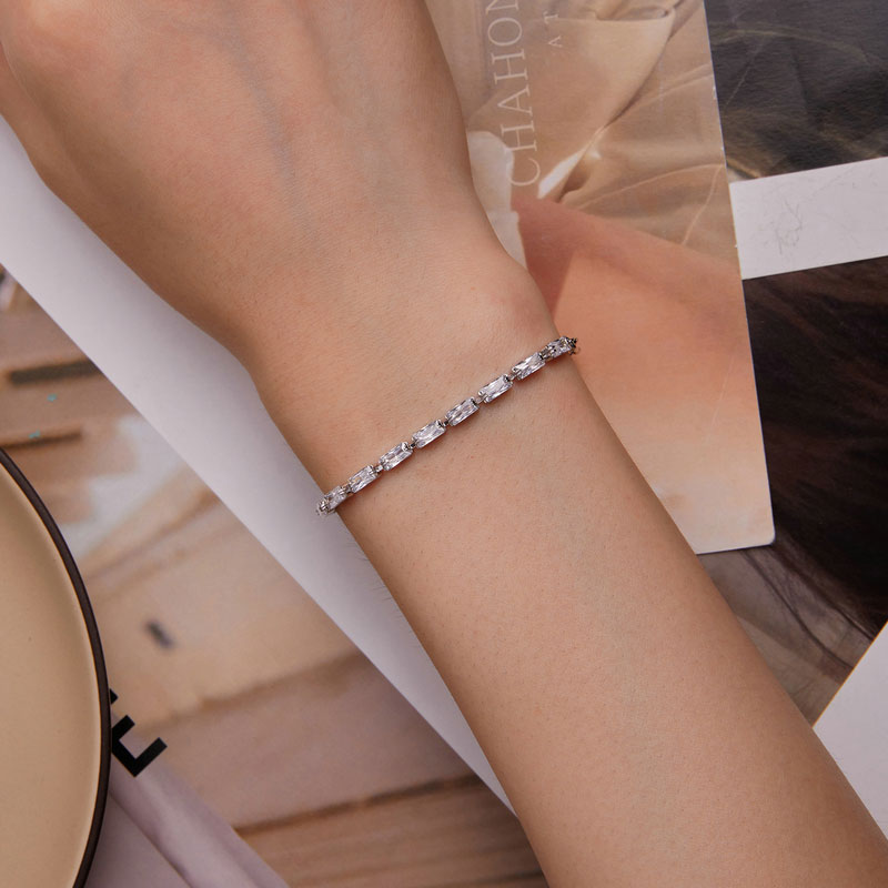 Square Zircon Tennis Bracelet in 925 Sterling Silver - Aspect Jewellery