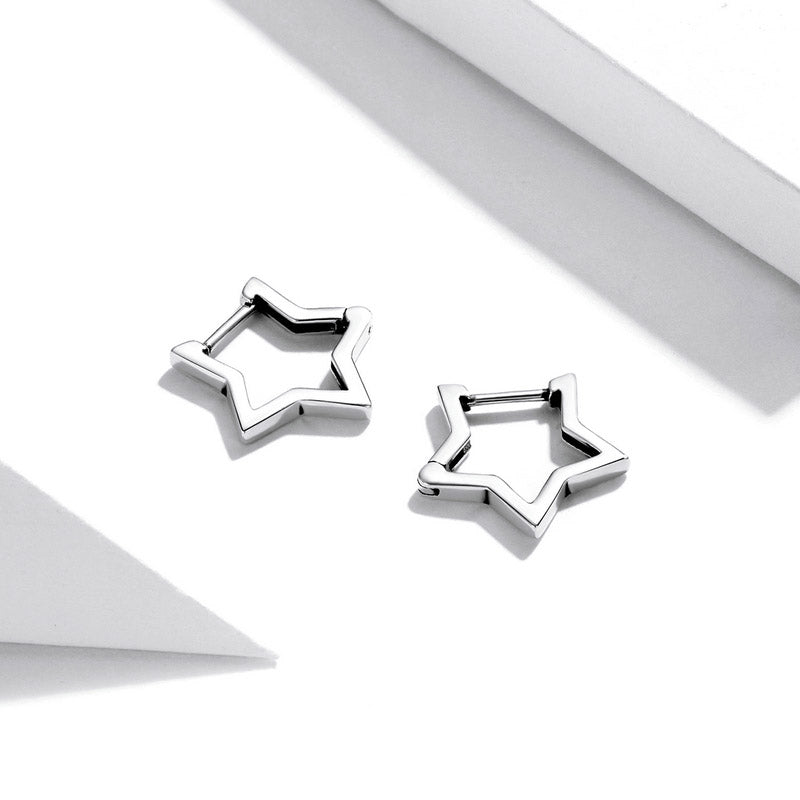 Star Hoop Earrings in 925 Sterling Silver - Aspect Jewellery#color_silver