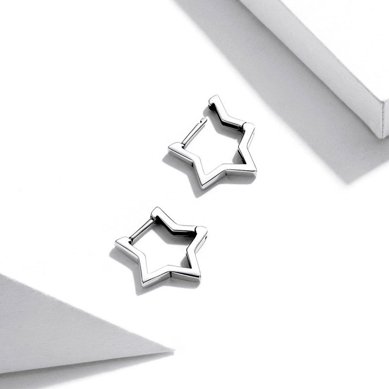 Star Hoop Earrings in 925 Sterling Silver - Aspect Jewellery#color_silver