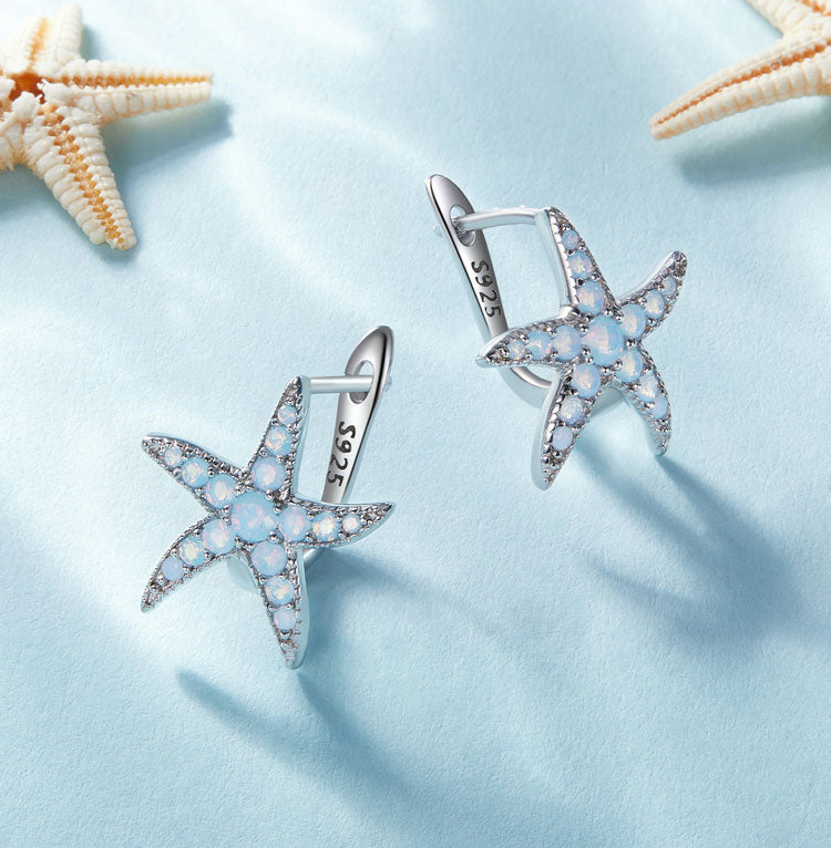 Starfish Crystal Earrings in 925 Sterling Silver