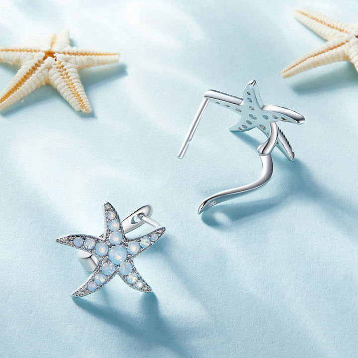 Starfish Crystal Earrings in 925 Sterling Silver