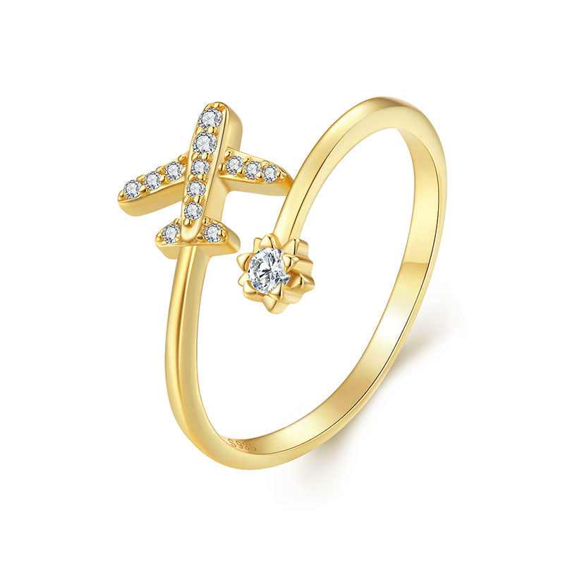 Travel Airplane Adjustable Ring Gold Plated - Aspect Jewellery#color_gold