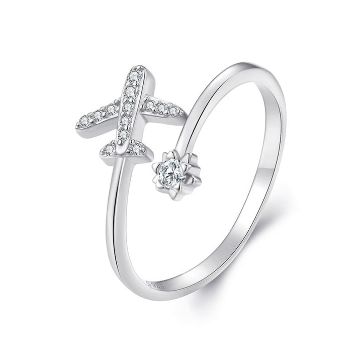 Travel Airplane Adjustable Ring in 925 Sterling Silver - Aspect Jewellery#color_silver