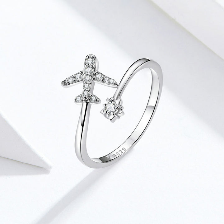 Travel Airplane Adjustable Ring in 925 Sterling Silver - Aspect Jewellery#color_silver