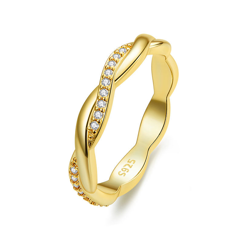 Wedding Twisted Crystal Band Ring in Sterling Silver - Aspect Jewellery#color_gold