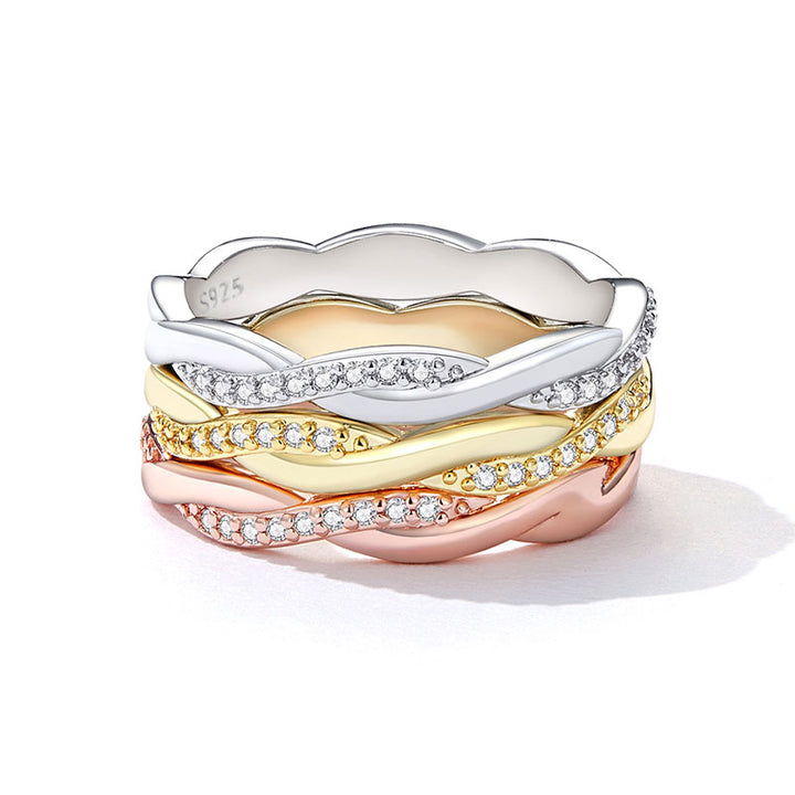 Wedding Twisted Crystal Band Ring in Sterling Silver - Aspect Jewellery#color_gold