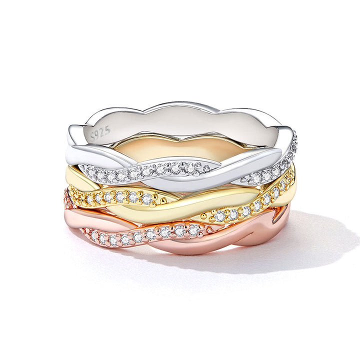 Wedding Twisted Crystal Band Ring in Sterling Silver - Aspect Jewellery#color_gold