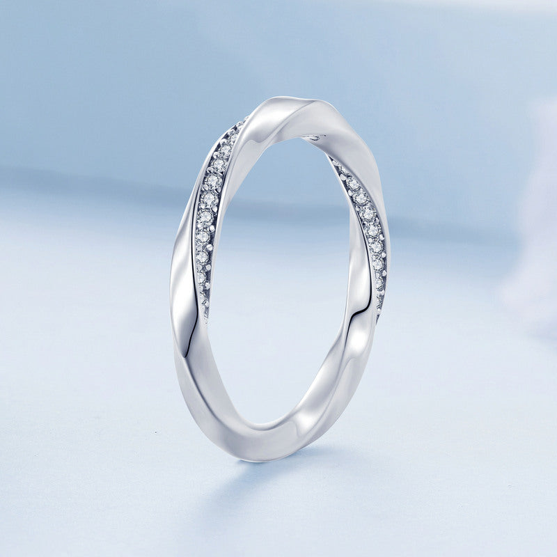 Twisted Crystal Ring in Sterling Silver Platinum Plated - Aspect Jewellery