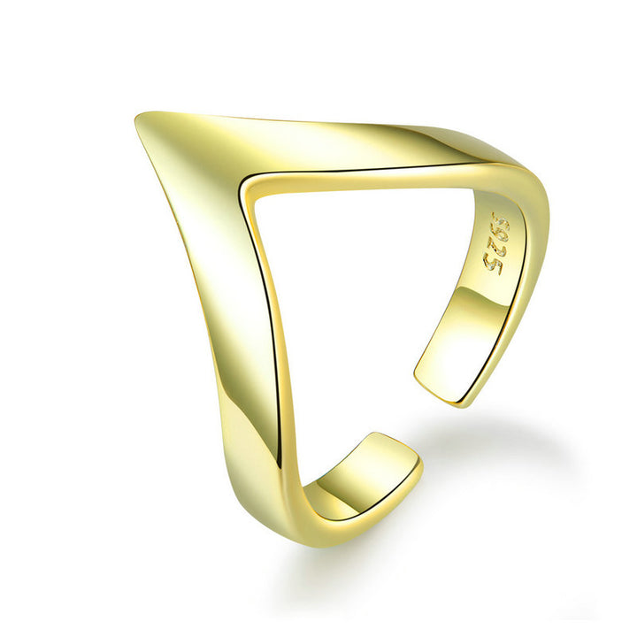 V Shape Geometric Adjustable Ring in 925 Sterling Silver - Aspect Jewellery#color_gold