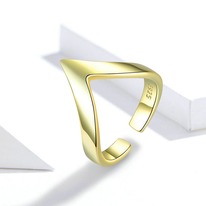 V Shape Geometric Adjustable Ring in 925 Sterling Silver - Aspect Jewellery#color_gold