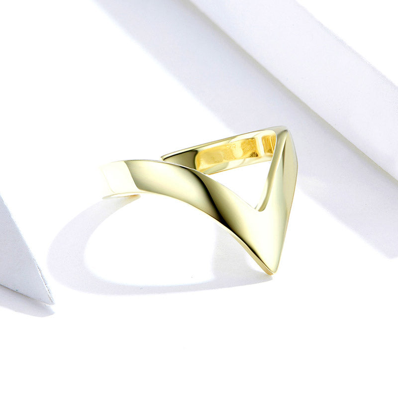 V Shape Geometric Adjustable Ring in 925 Sterling Silver - Aspect Jewellery#color_gold