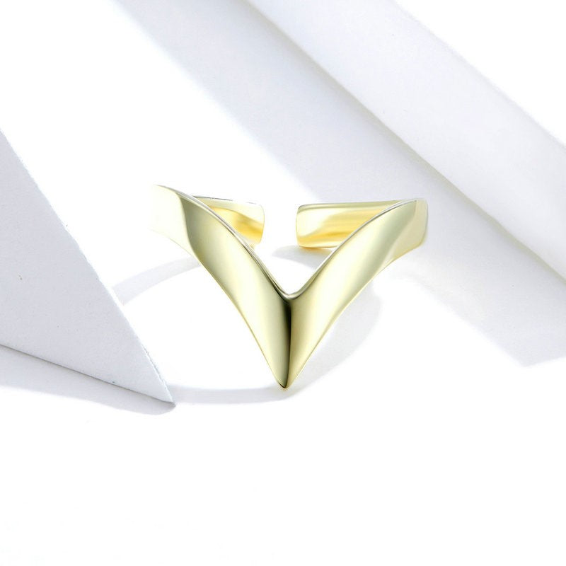 V Shape Geometric Adjustable Ring in 925 Sterling Silver - Aspect Jewellery#color_gold