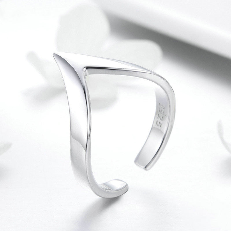 V Shape Geometric Adjustable Ring in 925 Sterling Silver - Aspect Jewellery#color_silver