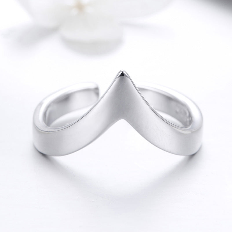 V Shape Geometric Adjustable Ring in 925 Sterling Silver - Aspect Jewellery#color_silver