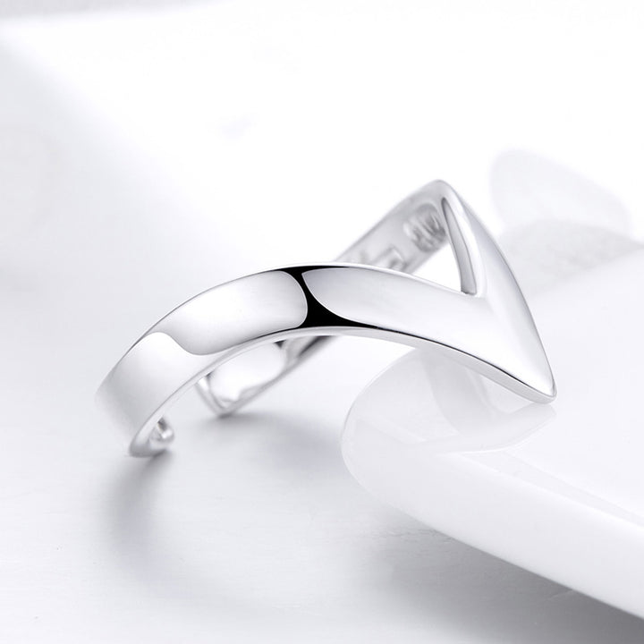 V Shape Geometric Adjustable Ring in 925 Sterling Silver - Aspect Jewellery#color_silver