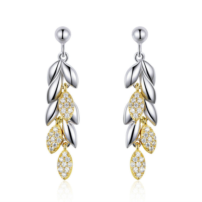 Wheat Leaves Sparkle Earrings in 925 Sterling Silver - Aspect Jewellery