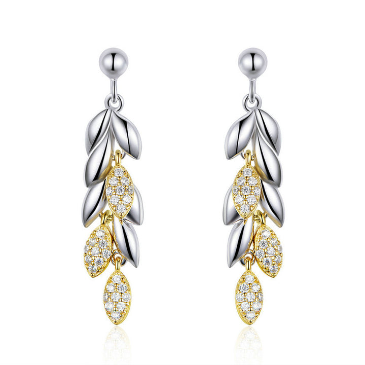 Wheat Leaves Sparkle Earrings in 925 Sterling Silver - Aspect Jewellery