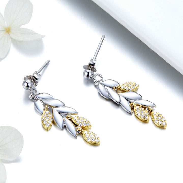 Wheat Leaves Sparkle Earrings in 925 Sterling Silver - Aspect Jewellery