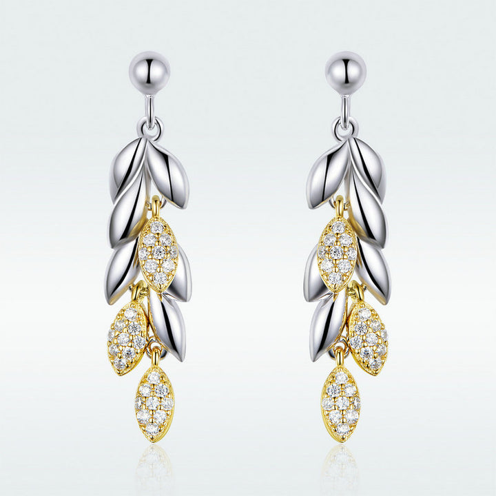 Wheat Leaves Sparkle Earrings in 925 Sterling Silver - Aspect Jewellery