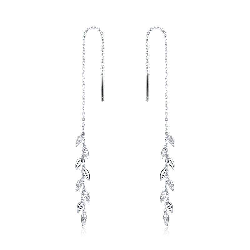 Wheat Leaves Threader Drop Earrings in 925 Sterling Silver - Aspect Jewellery