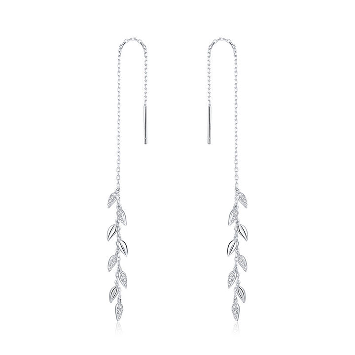 Wheat Leaves Threader Drop Earrings in 925 Sterling Silver - Aspect Jewellery