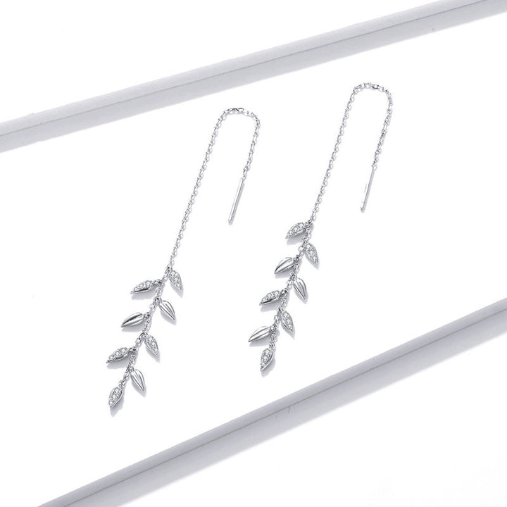 Wheat Leaves Threader Earrings - Sterling Silver