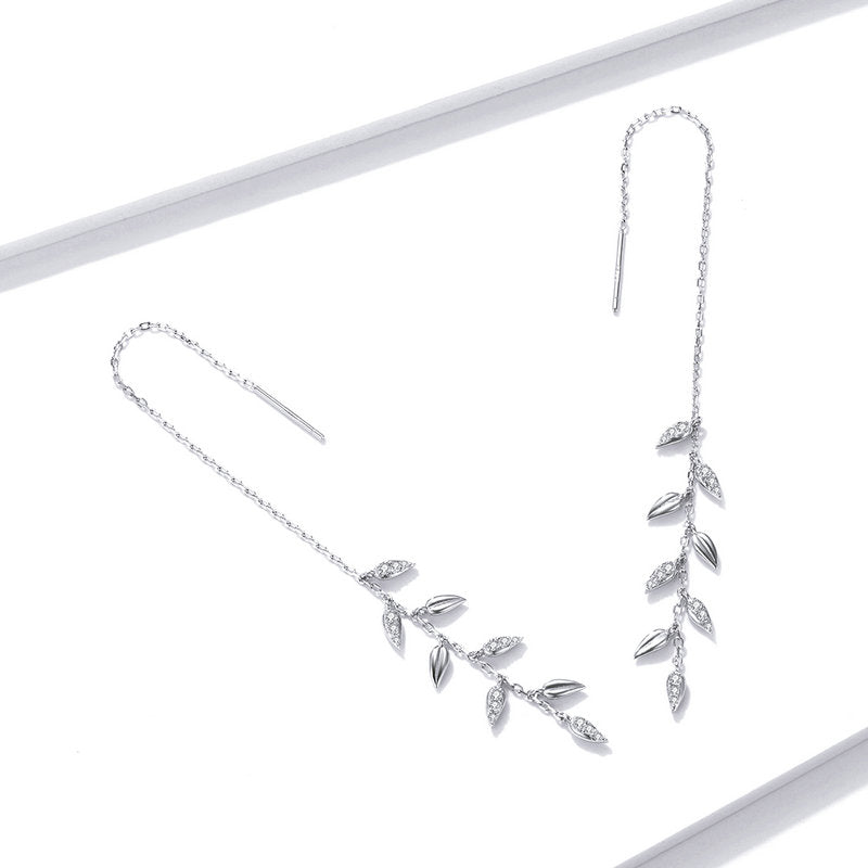 Wheat Leaves Threader Earrings - Sterling Silver