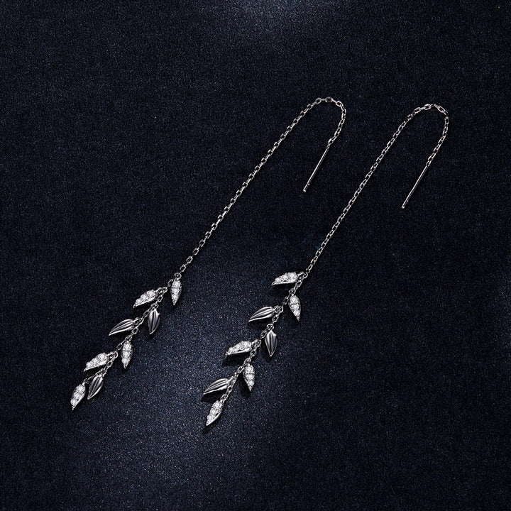 Wheat Leaves Threader Earrings - Sterling Silver