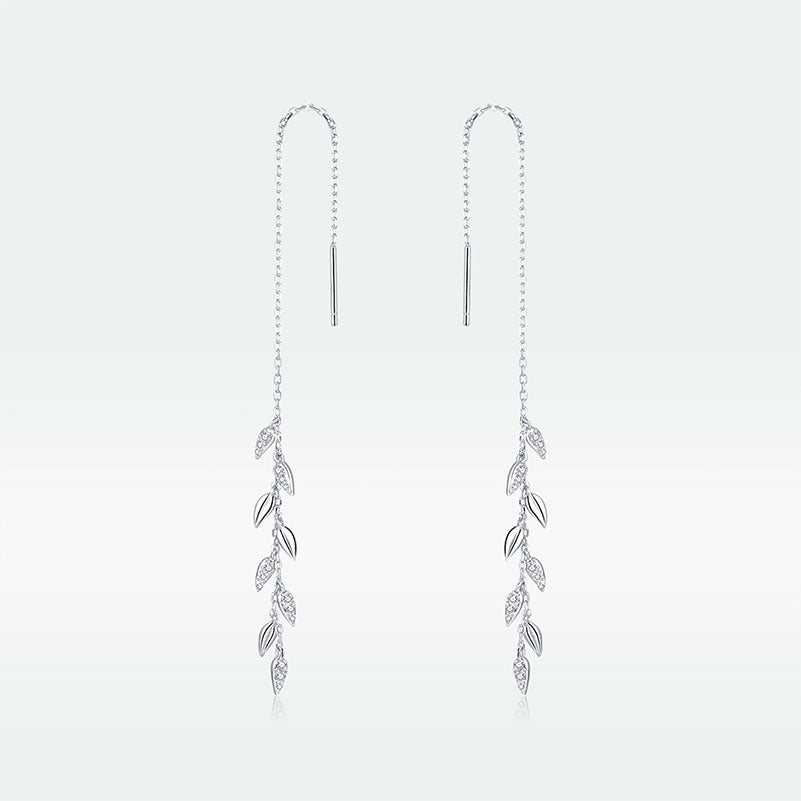 Wheat Leaves Threader Earrings - Sterling Silver