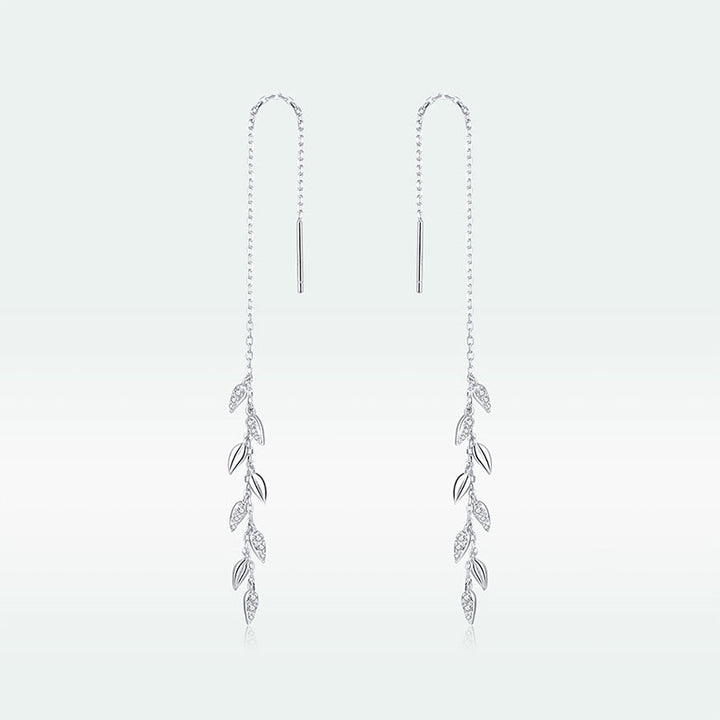 Wheat Leaves Threader Earrings - Sterling Silver