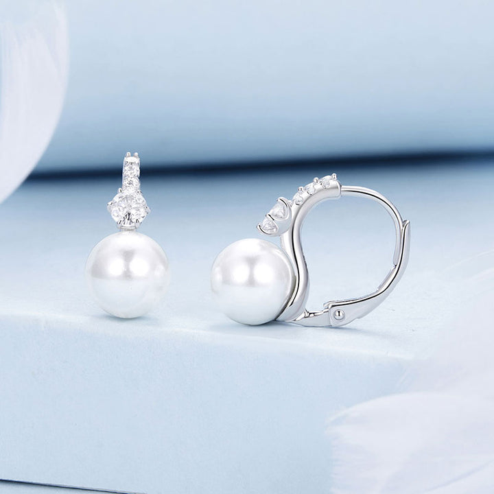 Elegant White Pearl Earrings in 925 Sterling Silver - Aspect Jewellery