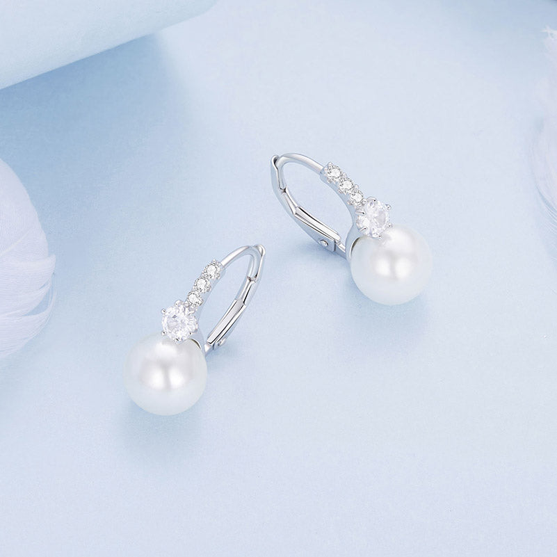 Elegant White Pearl Earrings in 925 Sterling Silver - Aspect Jewellery