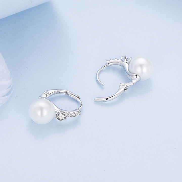 Elegant White Pearl Earrings in 925 Sterling Silver - Aspect Jewellery