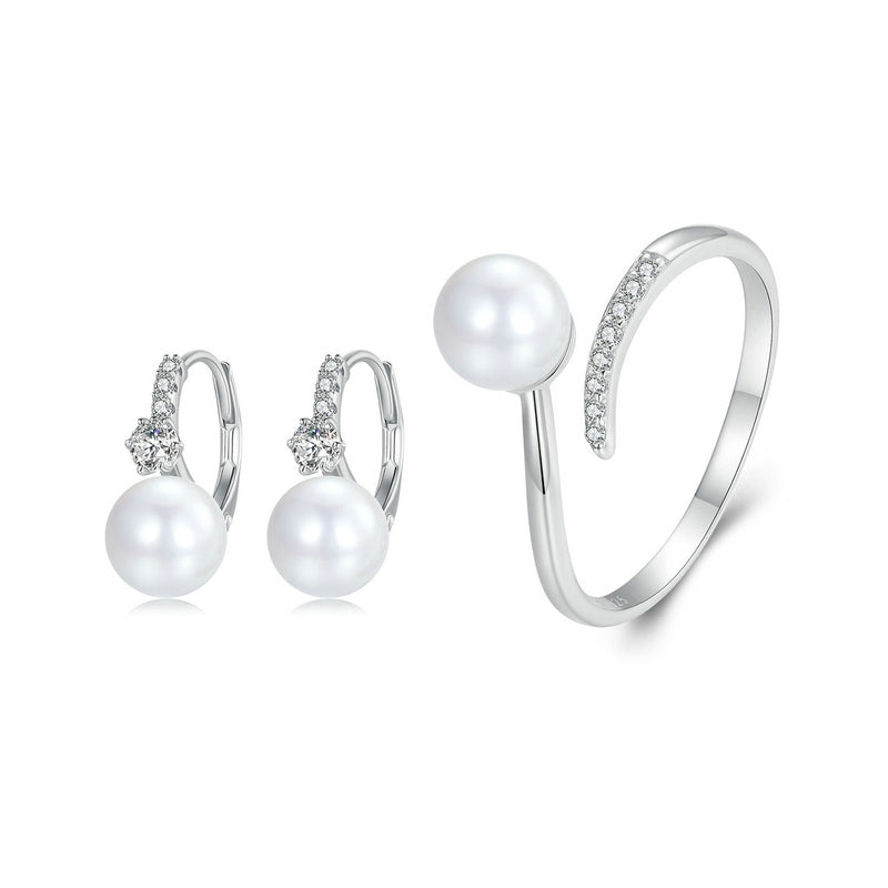 White Pearl Jewellery Set in 925 Sterling Silver - Aspect Jewellery