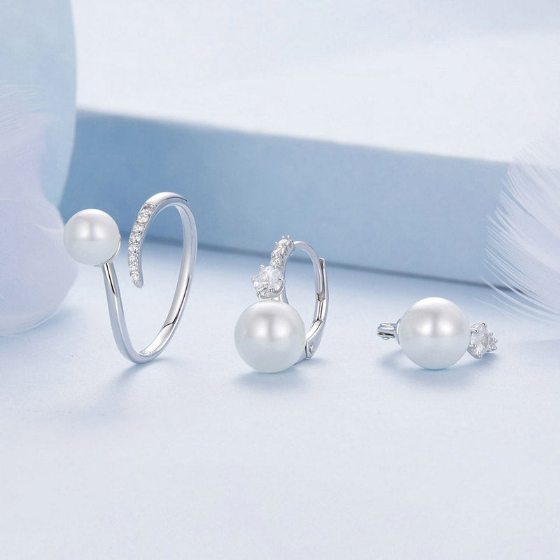 White Pearl Jewellery Set in 925 Sterling Silver - Aspect Jewellery