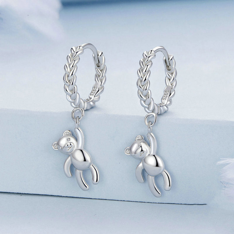 Adorable Bear Drop Earrings in 925 Sterling Silver - Aspect Jewellery