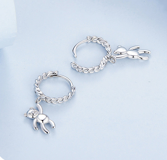 Adorable Bear Drop Earrings in 925 Sterling Silver - Aspect Jewellery