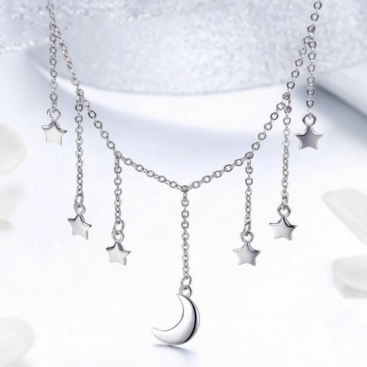 Celestial Star and Moon Necklace in 925 Sterling Silver- Aspect Jewellery