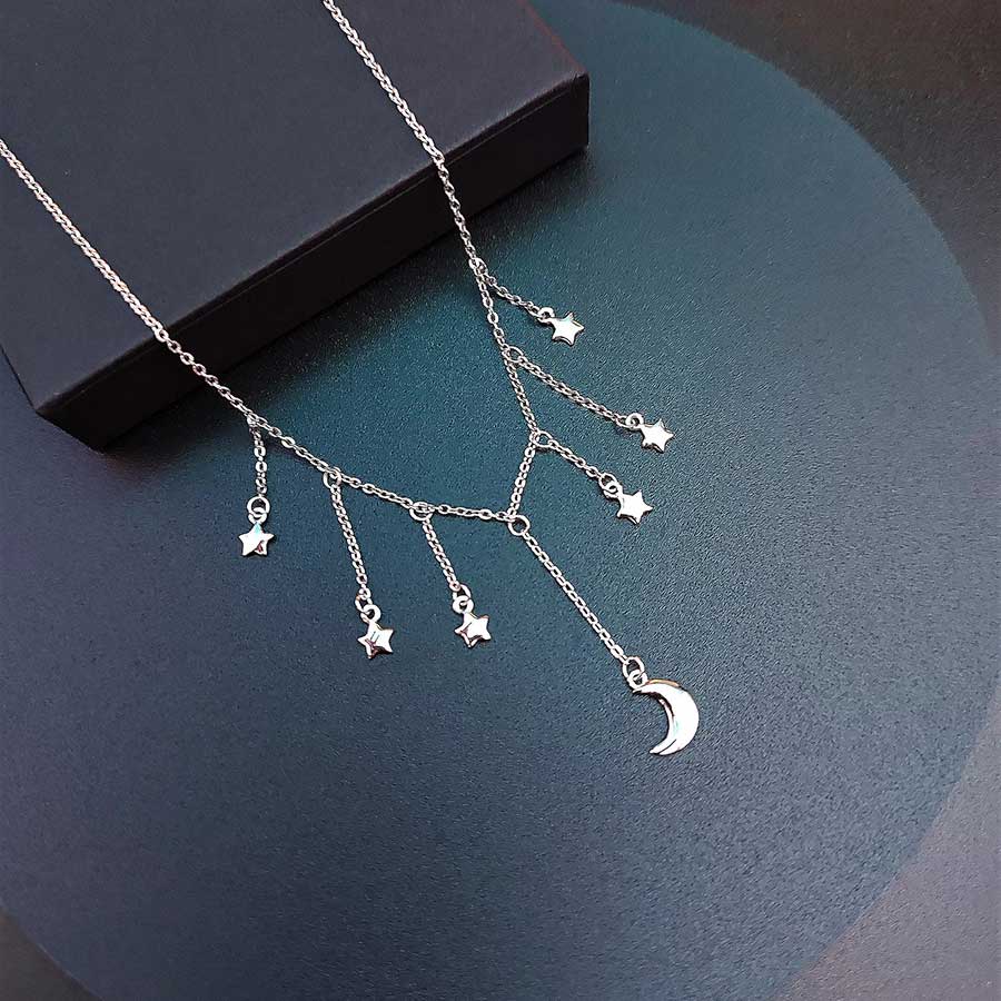 Celestial Star and Moon Necklace in 925 Sterling Silver- Aspect Jewellery