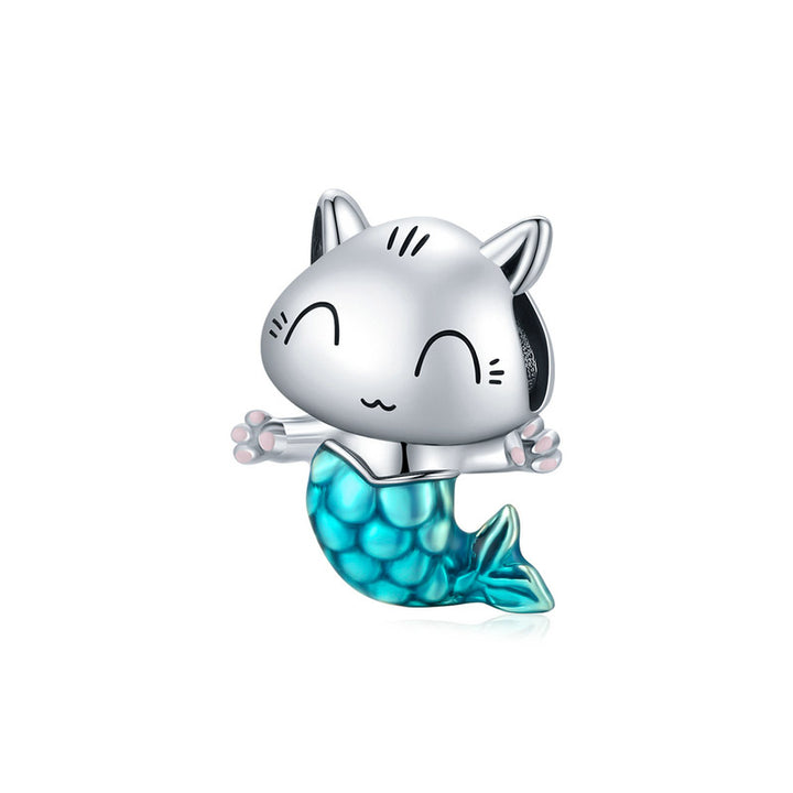 Cute Mermaid Cat Charm in 925 Sterling Silver - Aspect Jewellery