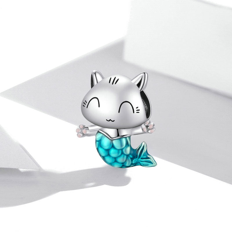 Cute Mermaid Cat Charm in 925 Sterling Silver - Aspect Jewellery