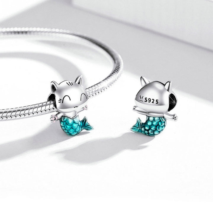 Cute Mermaid Cat Charm in 925 Sterling Silver - Aspect Jewellery