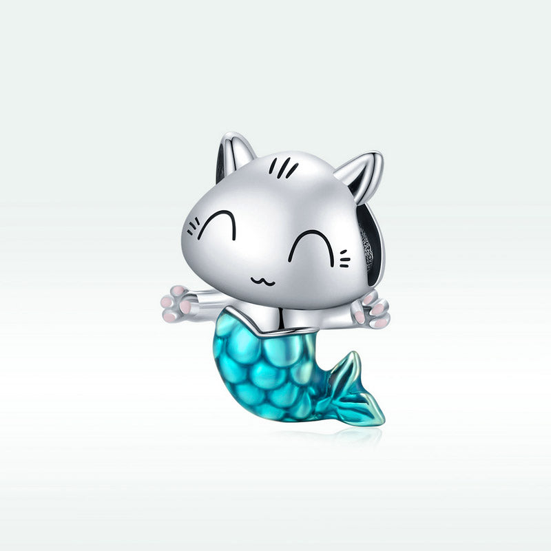 Cute Mermaid Cat Charm in 925 Sterling Silver - Aspect Jewellery