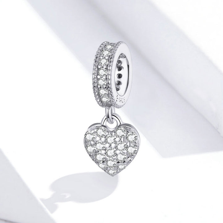 Dangle Crystal Heart Shape Charm Pendant in Sterling Silver - Aspect Jewellery