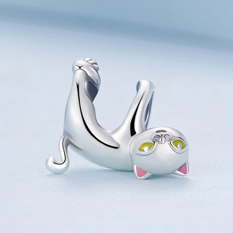 Playful Cat Dangle Charm in 925 Sterling Silver - Aspect Jewelley