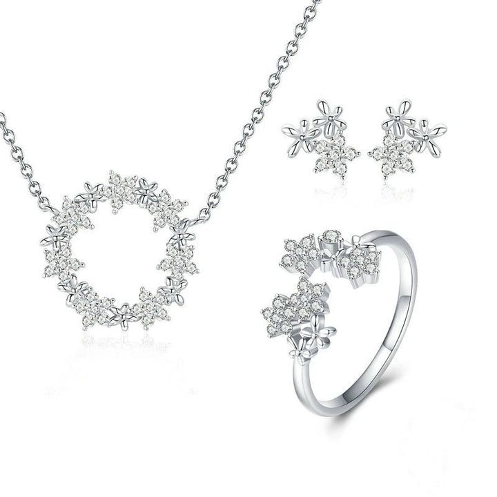 Flower Pattern 925 Sterling Silver Jewellery Set - Aspect Jewellery