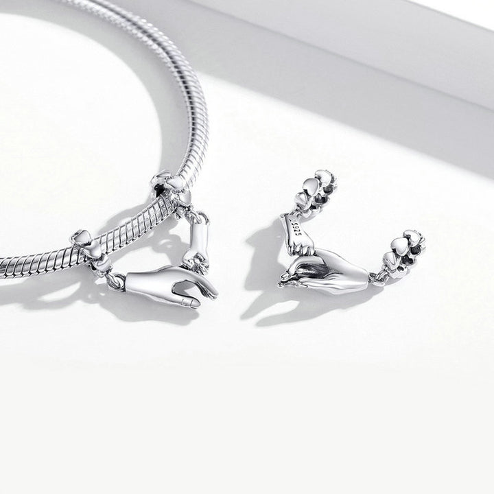 Holding Hands Mother and Child Charm in 925 Sterling Silver - Aspect Jewellery